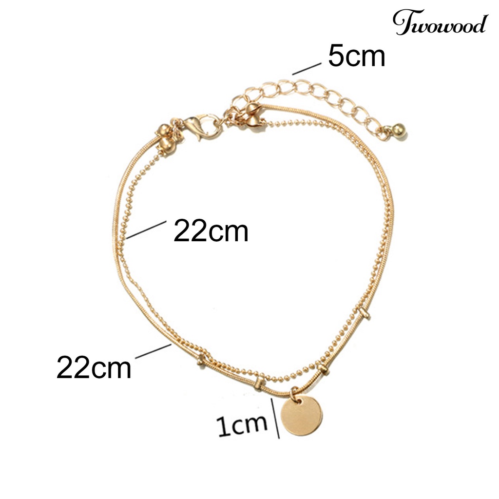 Twowood Double Layered Round Pendant Women Anklet Alloy Adjustable Exquisite Chain Anklet Foot Jewelry