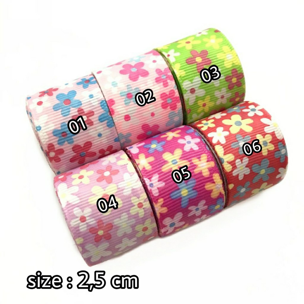 1 Yard - PITA KADO HAMPERS  MOTIF BUNGA | GROSGRAIN RIBBON POLYESTER