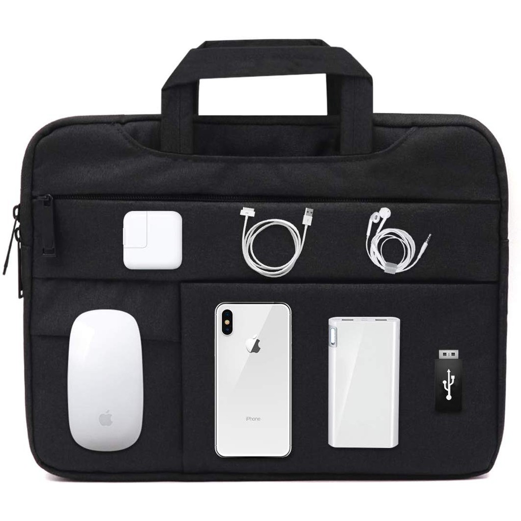 Tas Laptop 14inch Softcase Sleeve Macbook Pocket Handstrap Waterproof - Black