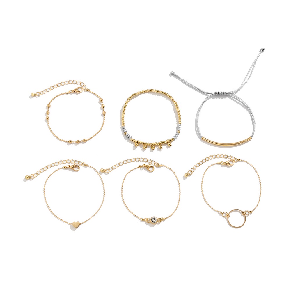 Set Gelang Tangan Wanita adjustable Hias Manik Hati zircon Gaya Etnik Eropa Amerika simple Elegan