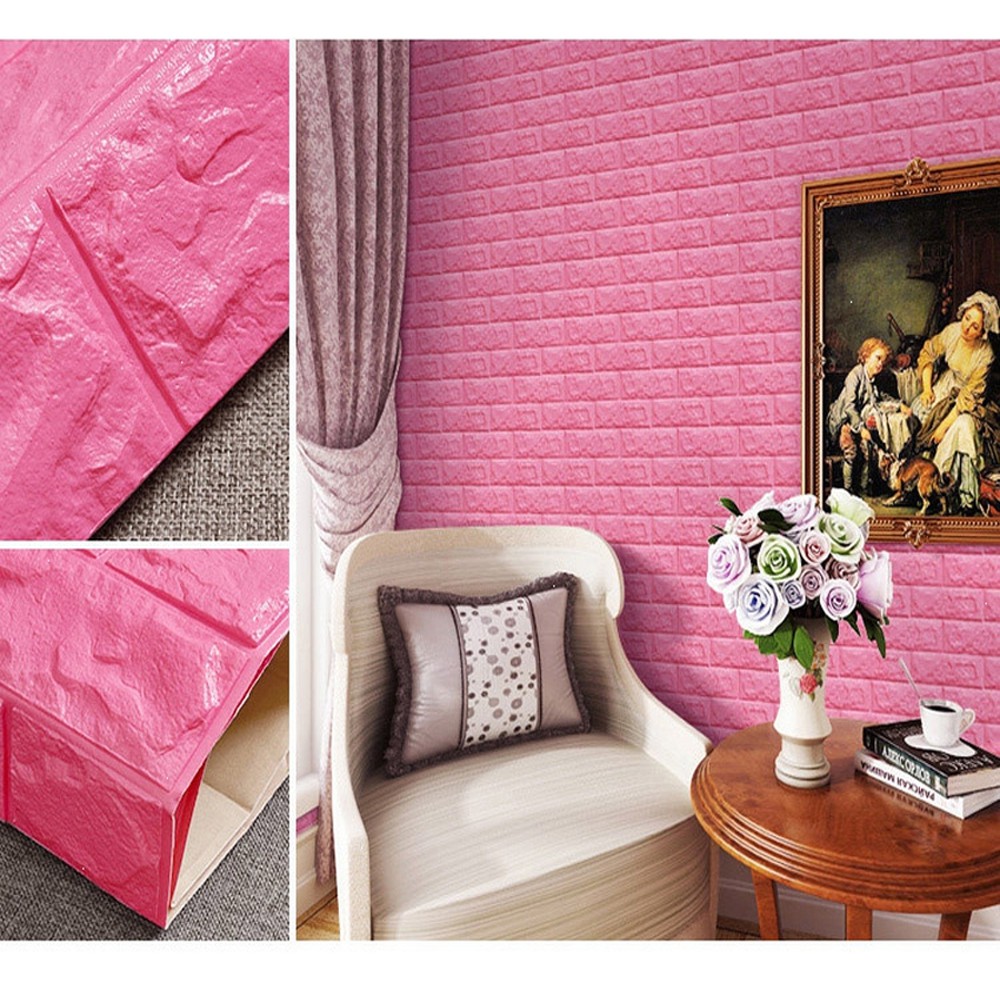 TERLARIS Sticker Wallpaper Dinding 3D Embosed Model Bata kayu dan batik Sticker Wallpaper Dinding 3D-BATA PINK
