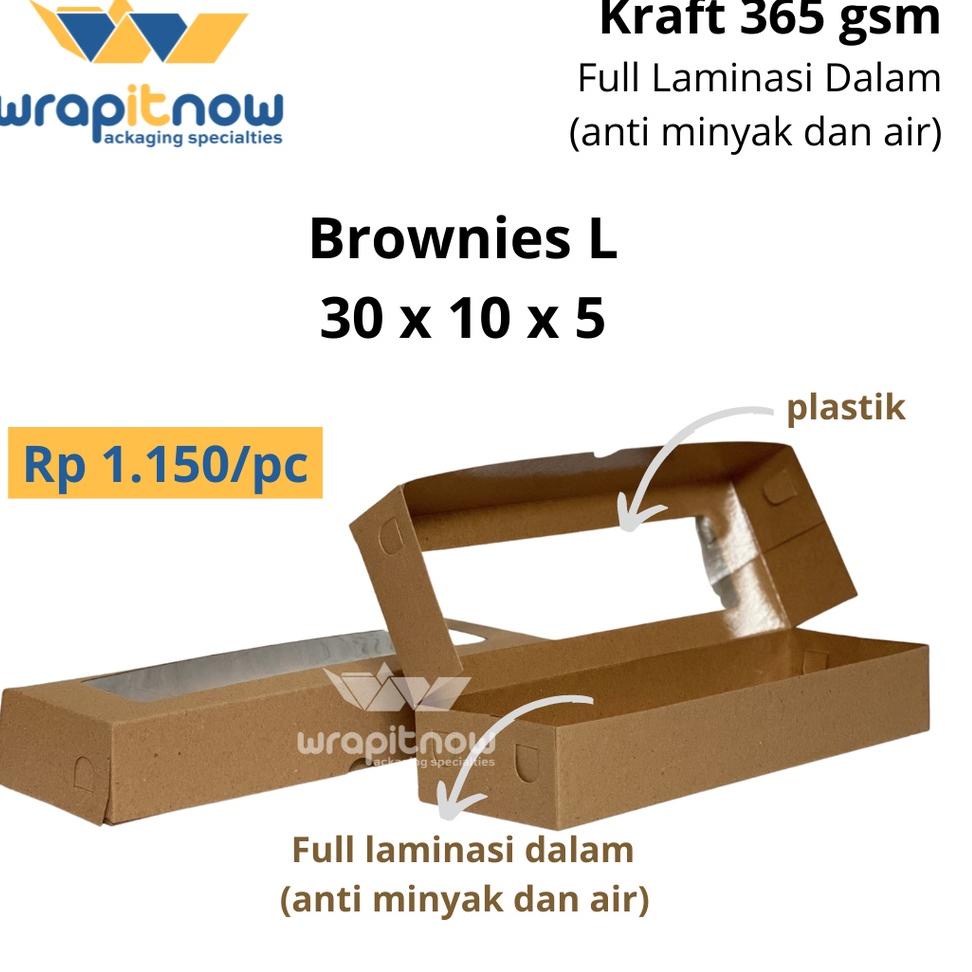 

[KODE BARANG 9796] (isi 50 pcs) Dus Brownies L Kraft Laminasi 30x10x5// dus roti/ dus snack/ dus coo