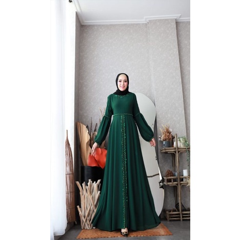 humaira99 Gamis syari pesta muslimah syari gaun basic Rasyka