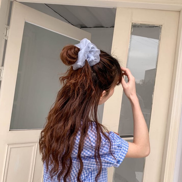 Grosir - F866 Ikat Rambut Jaring Polos Scrunchie / Aksesoris Rambut Wanita / Kuncir Rambut Transpara