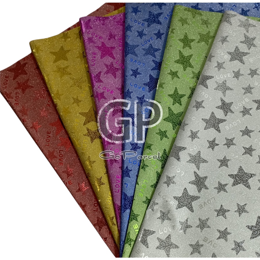 ( 3 Lembar ) PLASTIC METALLIC GLITTER STARS - PLASTIK KADO METALIK GLITER PASIR BINTANG STAR SILVER GOLD CLASSIC VINTAGE EXCLUSIVE EUSTHATIC