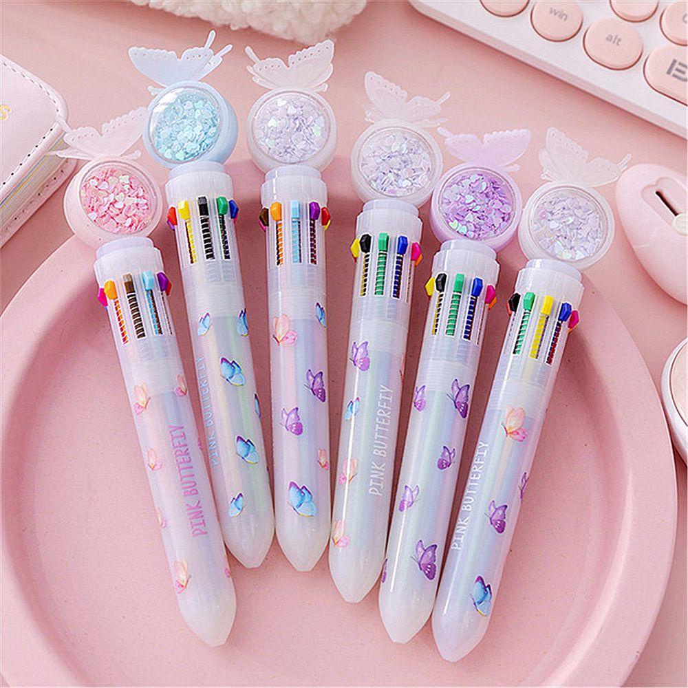 Nanas 10warna Bolpoin Set Alat Tulis Butterfly Sekolah Kantor Supply Rollerball Pen