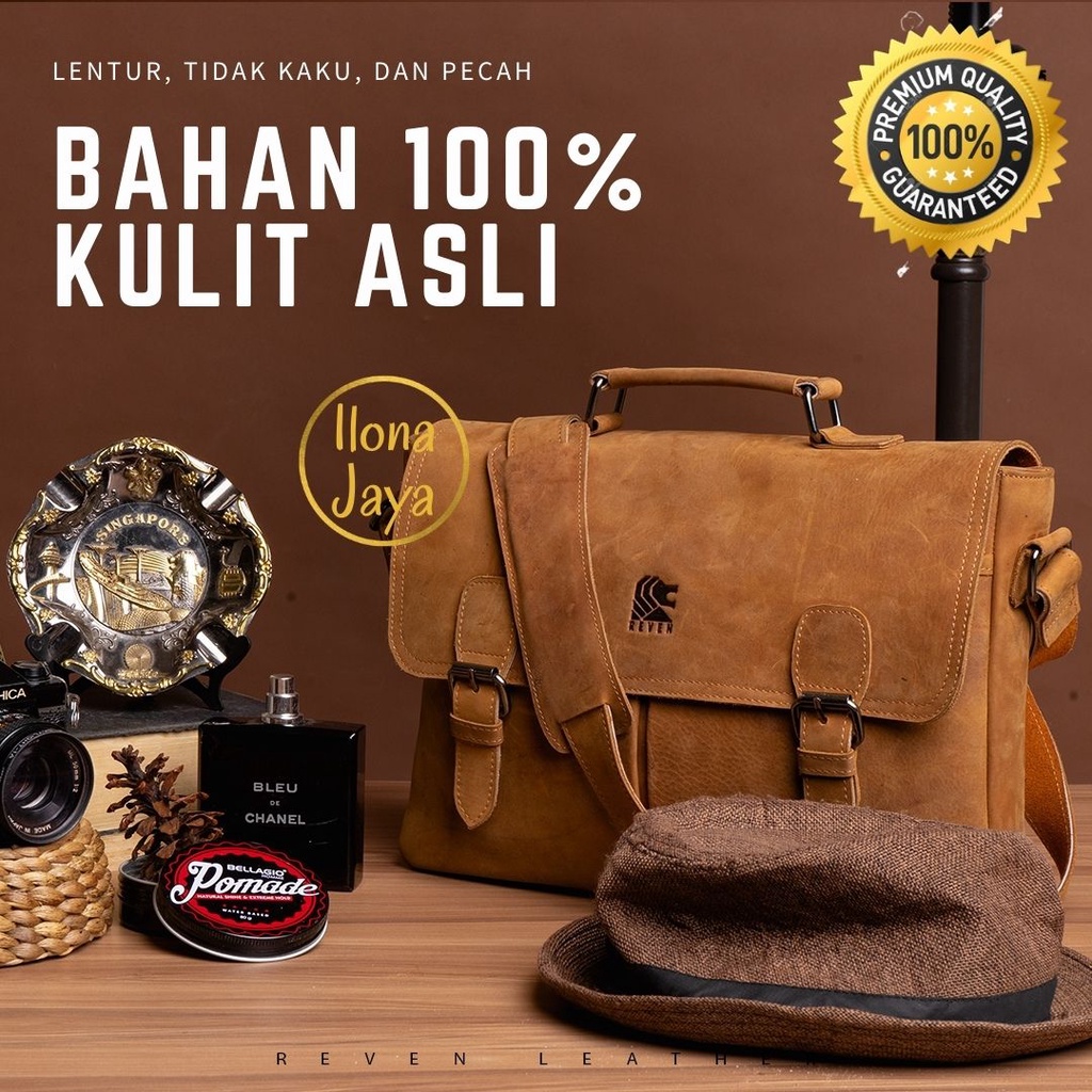Tas Pria Kulit Laptop Original Asli Premium Selempang Slingbag Branded Sapi