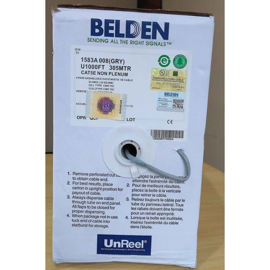 KABEL UTP BELDEN CAT.5E 1583 A 305M ORIGINAL / KABEL LAN BELDEN CAT 5E 305M ORGINAL