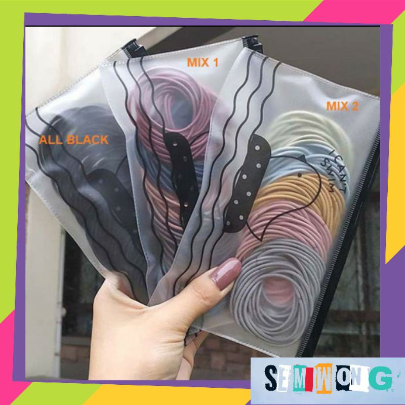 Ikat Rambut Korea I Can Swim isi 100 pcs Warna Warni