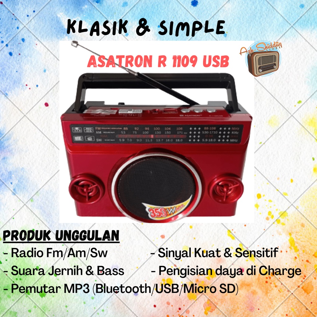 Radio FM AM SW ASATRON R 1109 USB - BLUETOOTH - 100% ORI