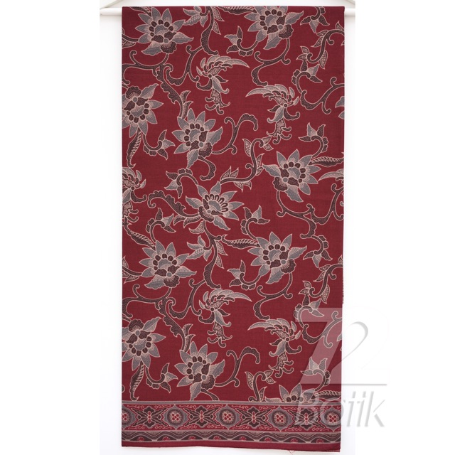 KAIN BATIK PREMIUM Bahan Katun Motif Kembang Warna Merah Maroon Maron Marun 726457 Cap 72 Jarik Jarit Samping Kebat Panjang Batik Katun Modern Premium Bahan Seragam Batik Pernikahan Kantor Keluarga Murah Kamen Jadi Batik Bali Lembaran