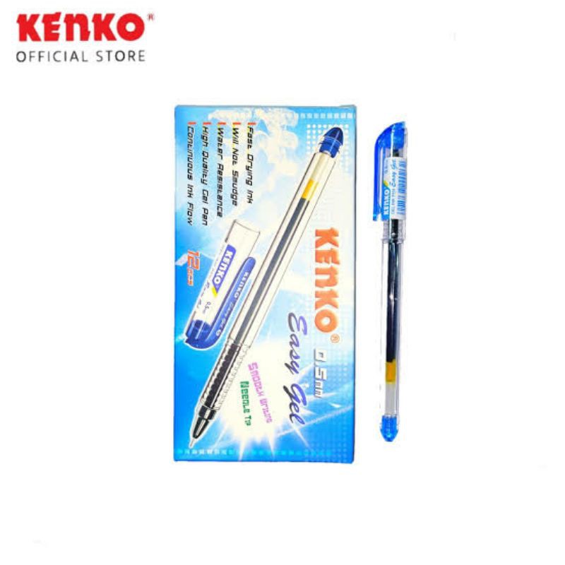 

RB Pulpen Gell Pen Kenko Easy Gell Mata Jarum 0.5mm Hitam / Biru Isi 12pc
