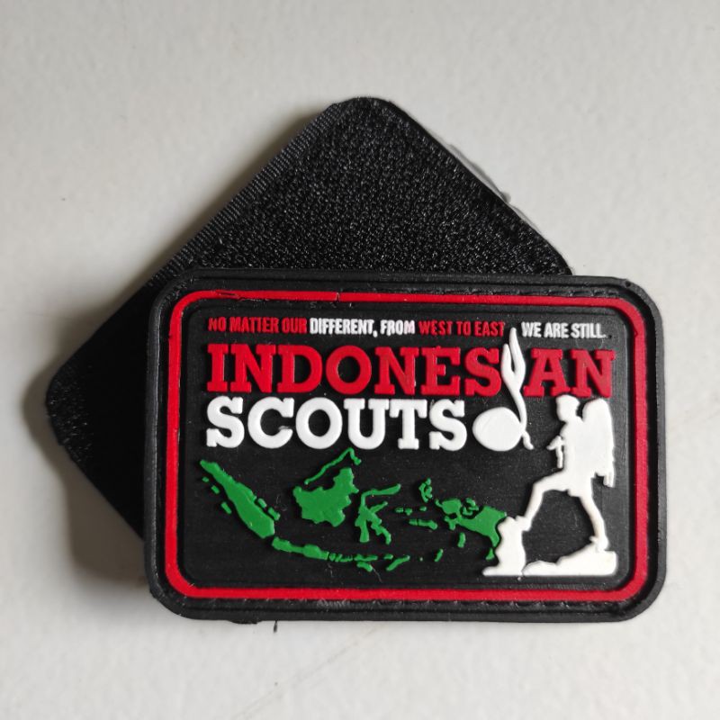 PATCH RUBBER LOGO PRAMUKA SCOUTS PETA INDONESIA/TEMPELAN EMBLEM KARET VELCRO