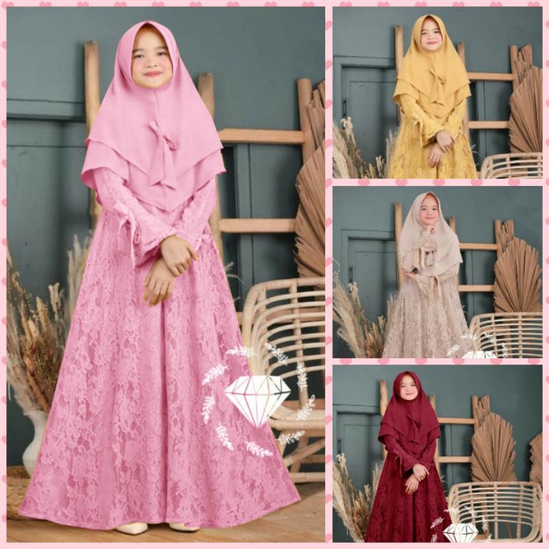 Gamis muslim anak syari tanggung wanita brokat import remaja perempuan cantik anggun 1067 kid
