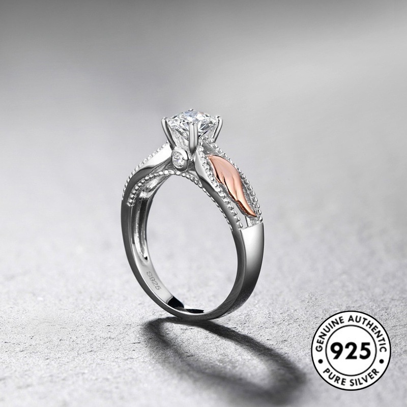 Cincin Desain Sayap Malaikat Aksen Berlian Bahan S925 Silver Warna Rose Gold Untuk Wanita