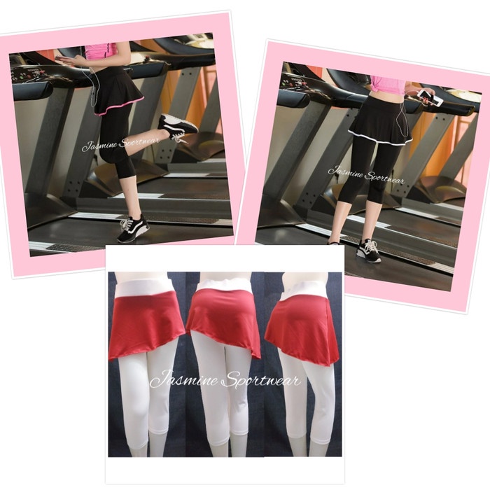 Legging Rok 3/4 Ala Korea Size M sd XXL - Putih Rok Merah, M