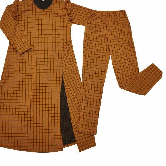 (Cod)-[LR 030]YMF - Setelan Gamis Kotak | Model Belah |  Atasan+Celana Model Belah | Usia 4th-12th