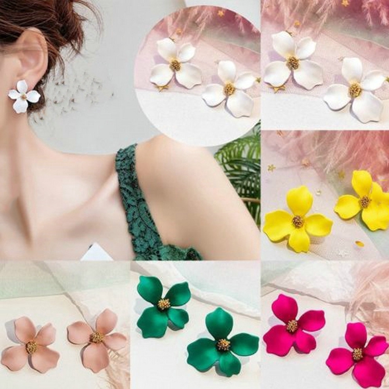 YEEZII Bohemian Flower Stud Earrings Korean Fashion Solid Color Petals Jewelry Drop Earring Summer Accessories