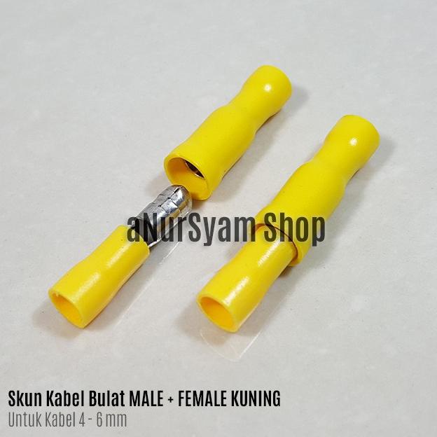Skun Kabel Bulat Male + Female 6mm Kuning Sepasang anursy44 Segera Dapatkan
