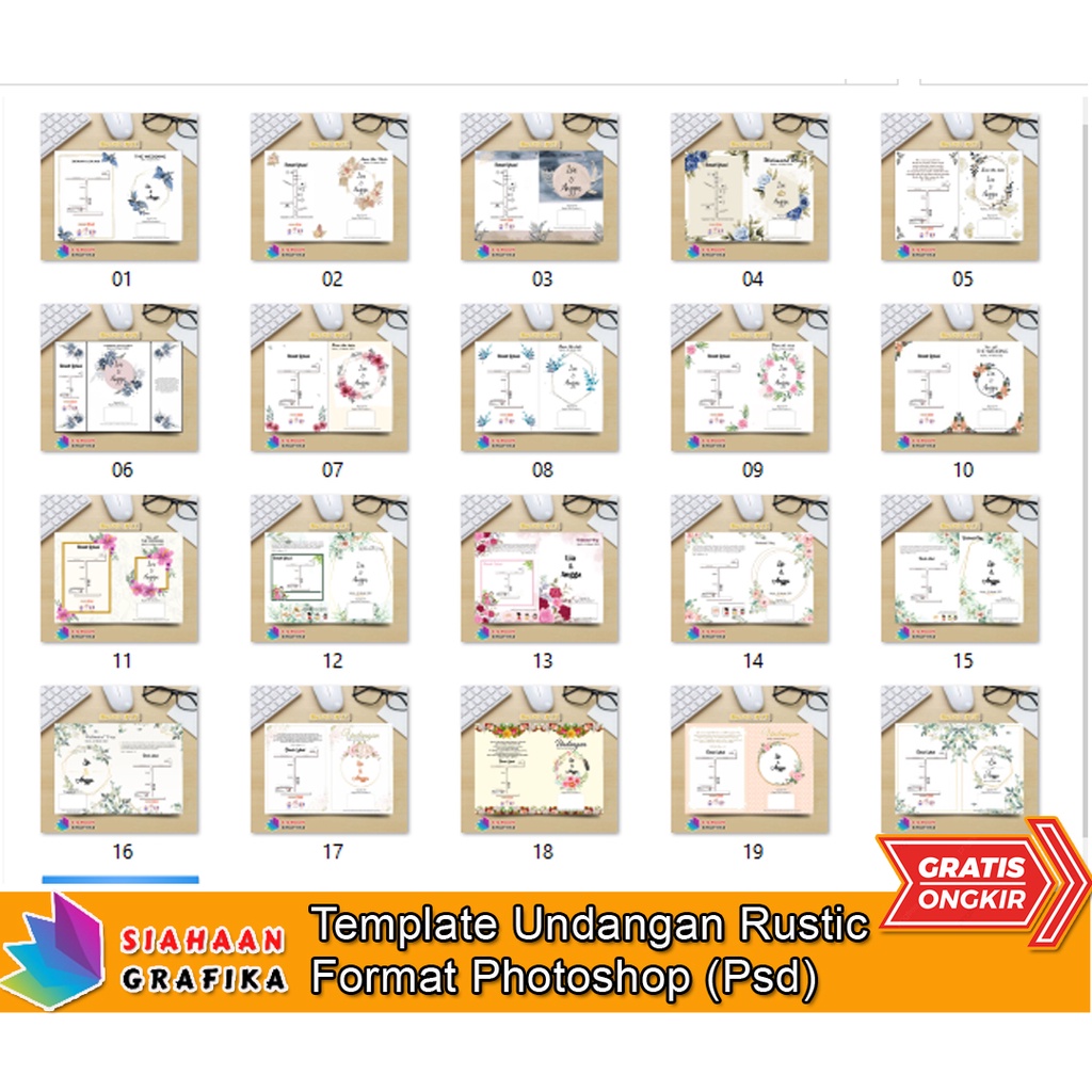 25 File Desain Undangan Pernikahan Rustic - Format (PSD & CDR)