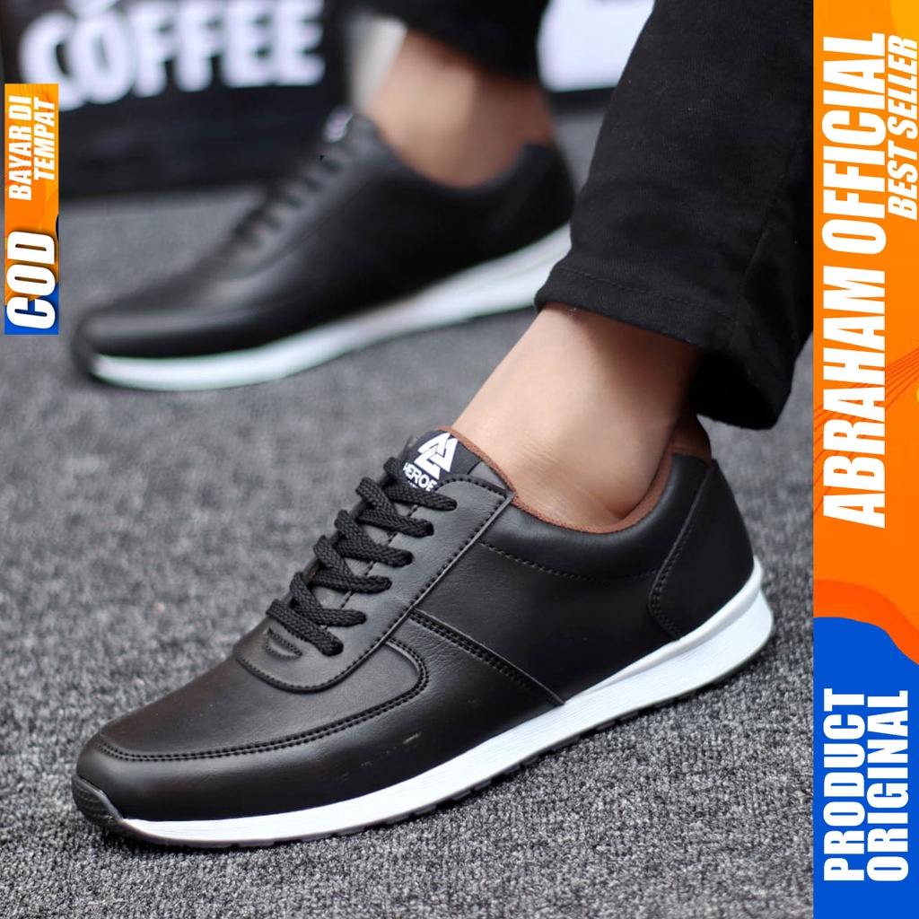 ABRAHAM Sepatu Casual Sneakers Tali Hitam Kerja Pria