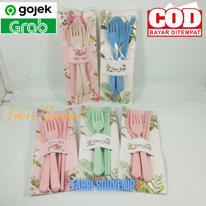 Jual Souvenir Pernikahan Ulang Tahun Sendok Garpu Sumpit Set Makan Warna Pastel Alas Kertas