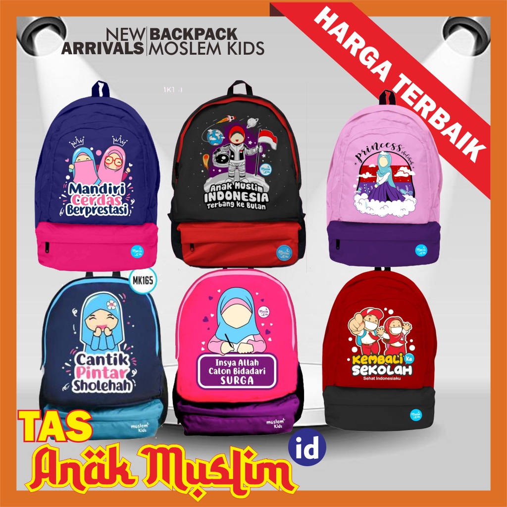 Tas anak Muslim Cewek PAUD TK SD bonus raincover ori Moslem Kids