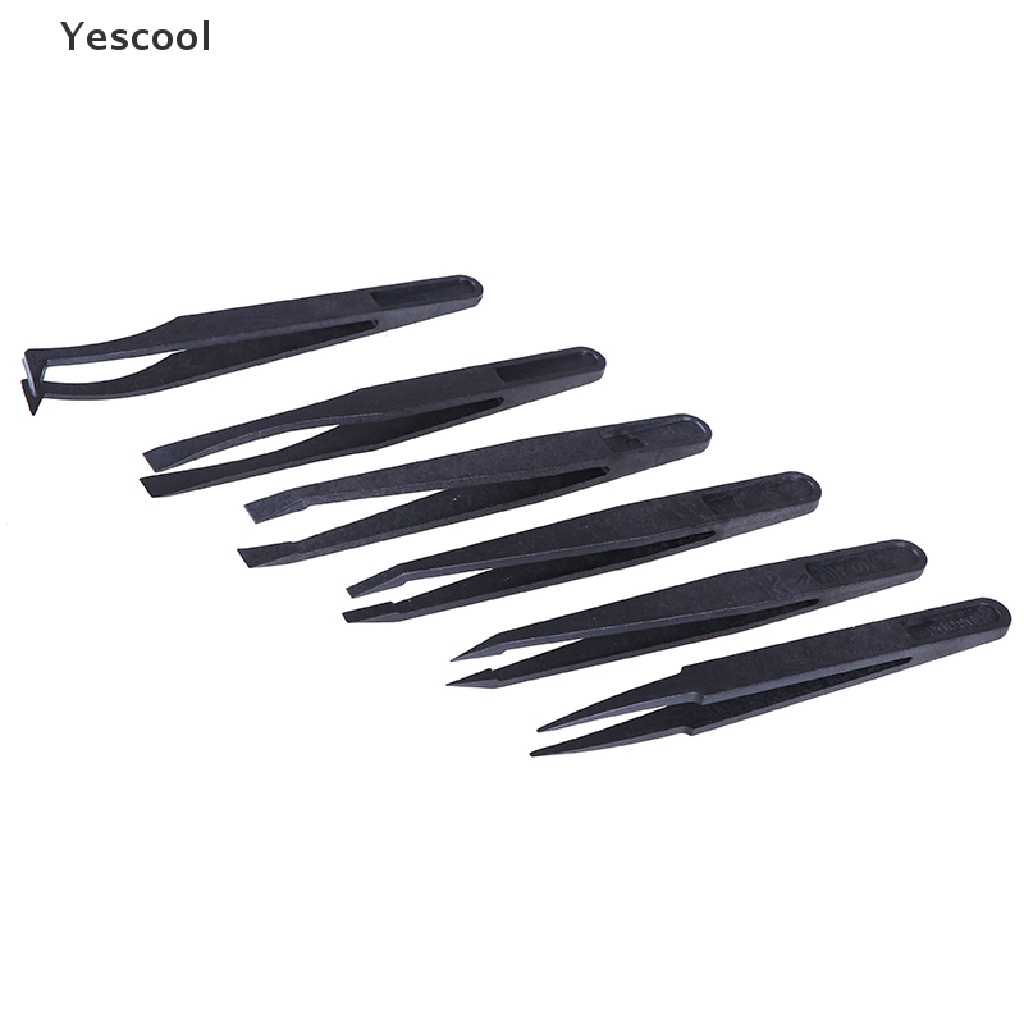 Yescool 6Pcs Pinset Plastik Hitam anti Statis Tahan Panas Untuk craft