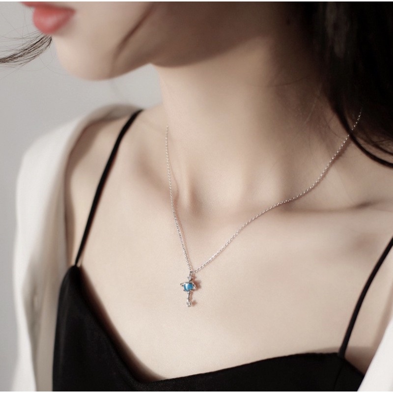 [1 PCS] Kalung Chain Necklace Planet Blue Crystal Sapphire Clavicle Pendant Necklace Fashion Jewelry