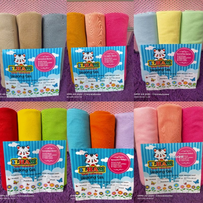 WARNA TERLENGKAP !! 3PCS Bedong bayi polos rainbow UK.JUMBO