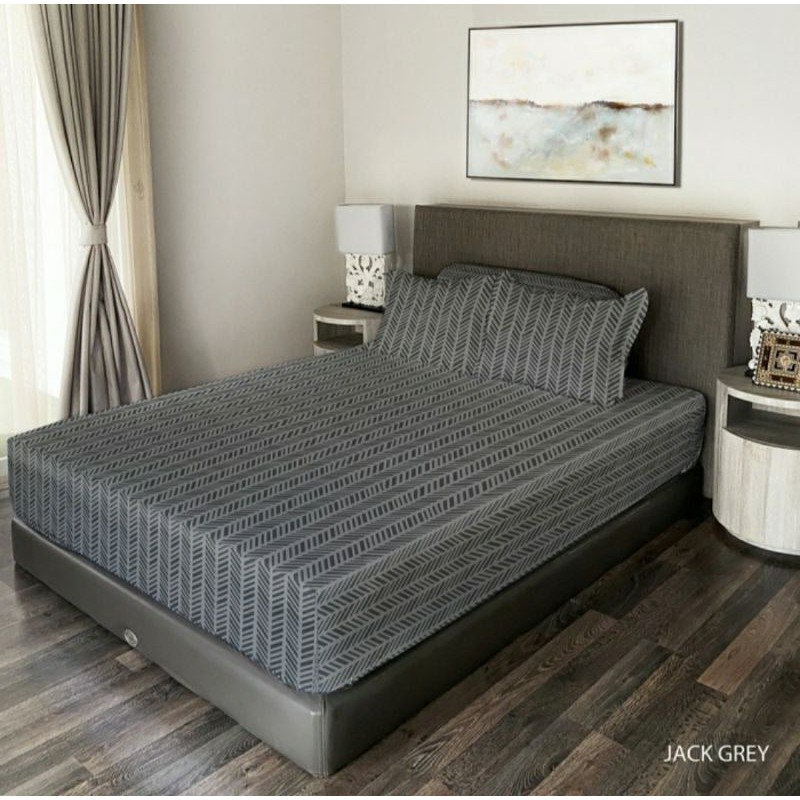 King Rabbit Sprei Single & Sarung Bantal Guling Motif Bambu Jack Grey