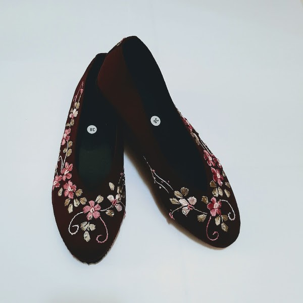 etnik fashion sepatu wanita flat slip on sulam handmade murah terbaru coklat tua