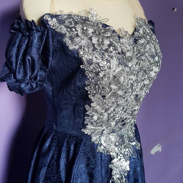 Gaun nyanyi dress panjang navy silver