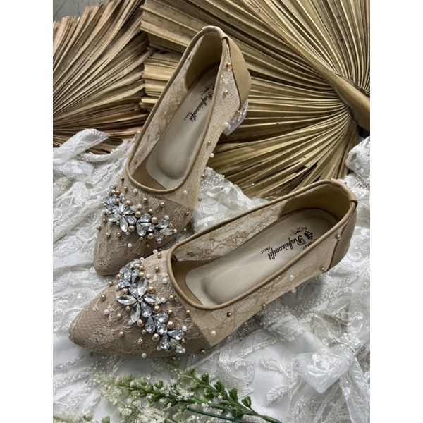 sepatu wedding Rafaizoutfit dahlia warna nude 3cm kaca