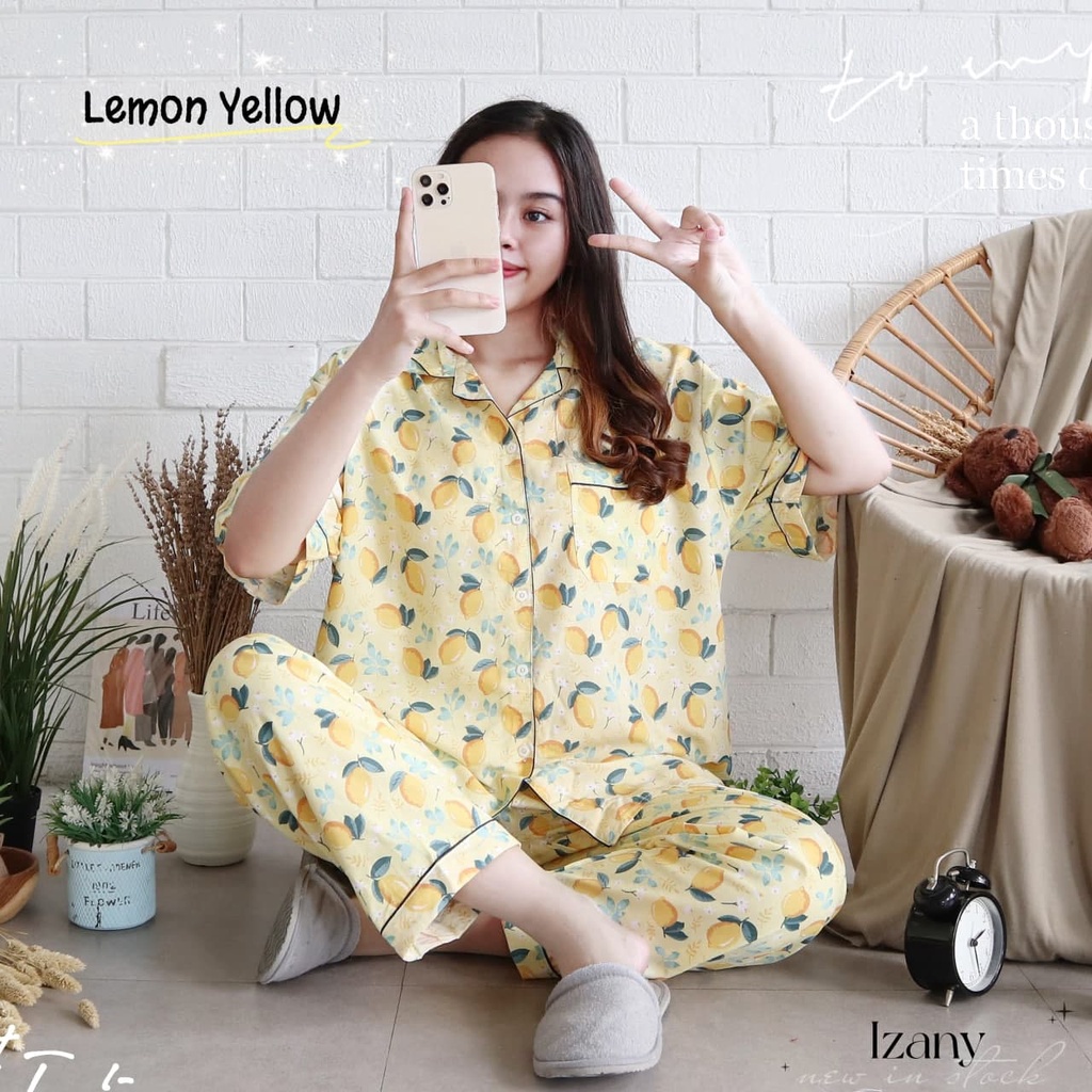 IZANY Piyama CP allsize Celana Panjang KATUN EROPA PREMIUM banyak variasi-LEMON YELLOW KP
