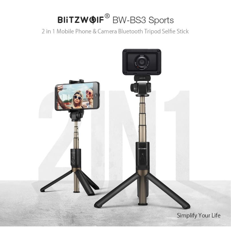 BlitzWolf BW-BS3 Bluetooth Selfie Stick Tongsis Tripod Mirrorless Hp