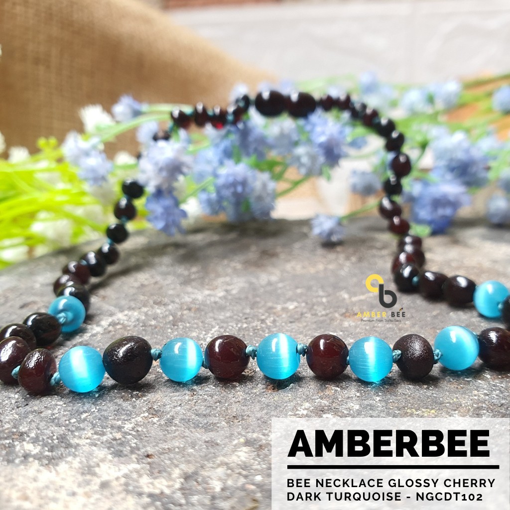 Kalung Amber Anak Premium Glossy Cherry Turquoise NGCDT102 By Amber Bee