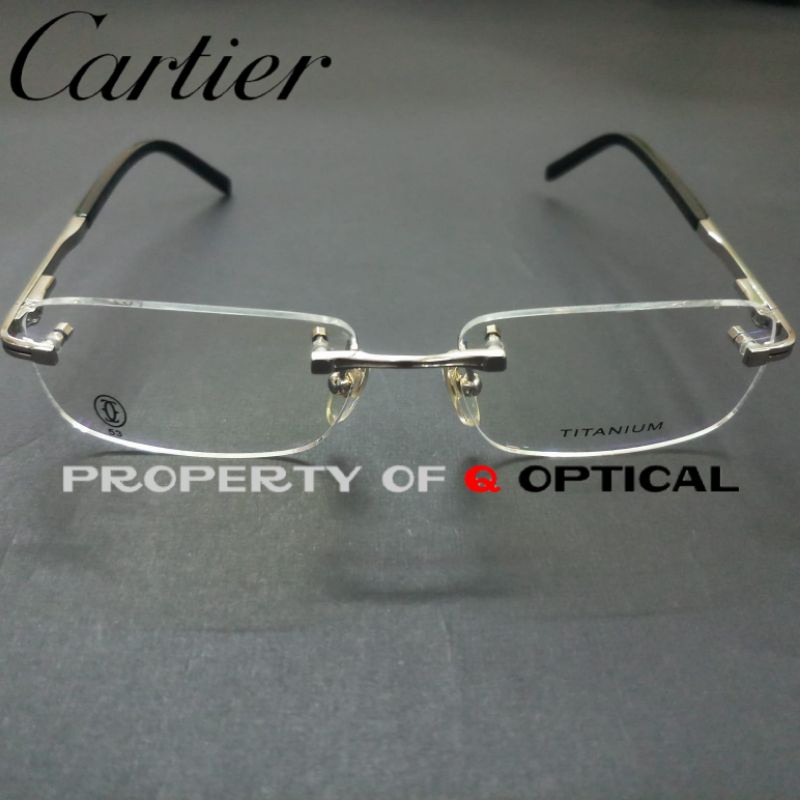 Kacamata Frame Pria Dan Wanita Cartier CA862-C3 Titanium Silver Model Rimless Elegan