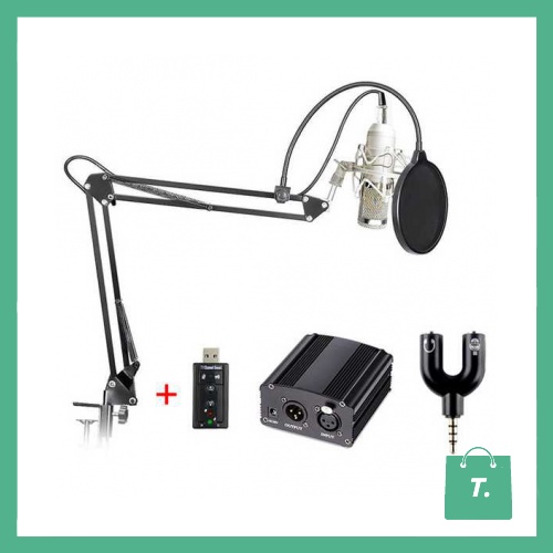 Paket BM 800 Microphone Condenser Stand Phantom Power Sound Card Filter