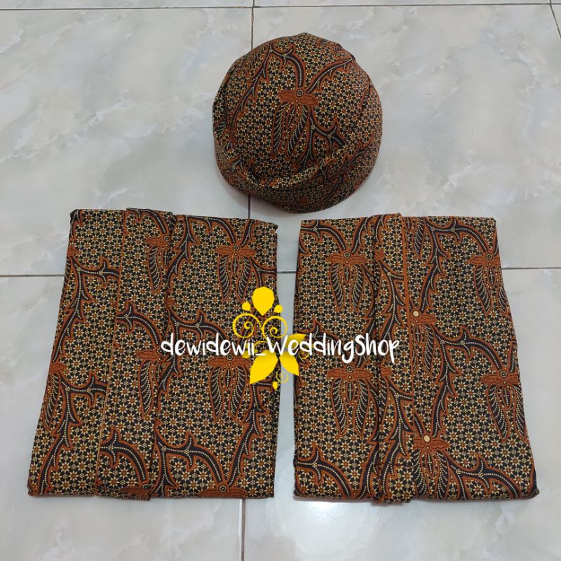 Set Jarik Cewek Cowok + Blangkon, Motif Truntum Hijau