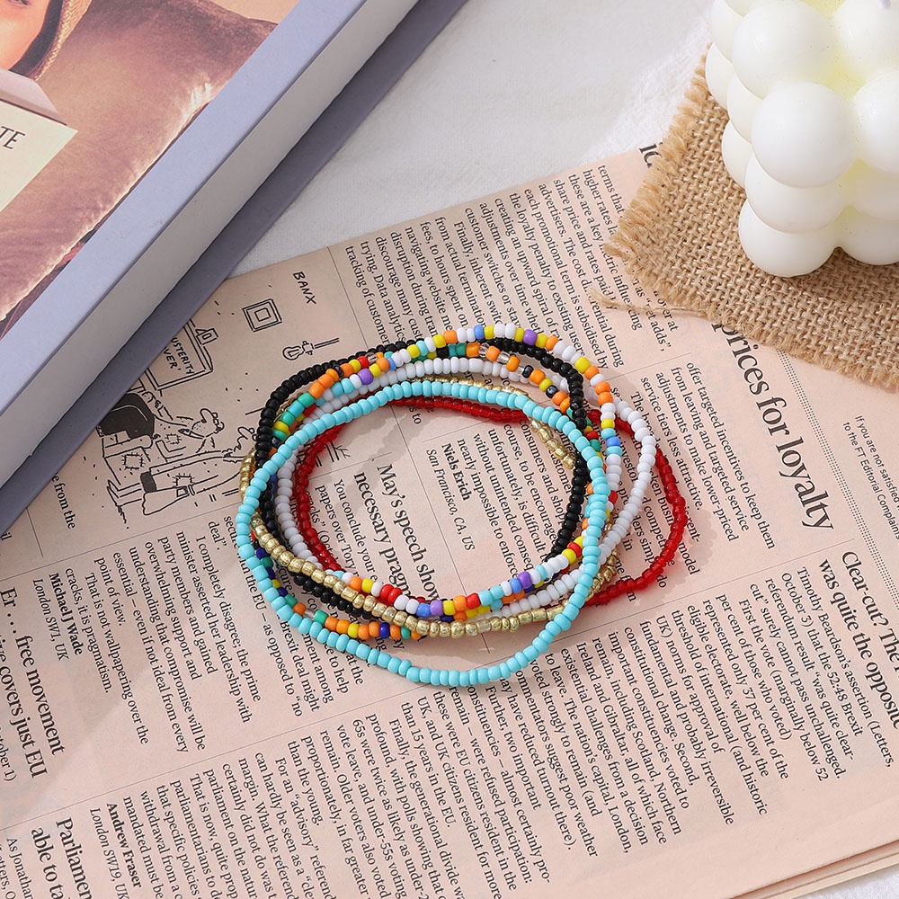 7pcs / set Gelang Kaki Rantai Manik-Manik Warna-Warni Handmade Gaya Bohemian retro Untuk Wanita