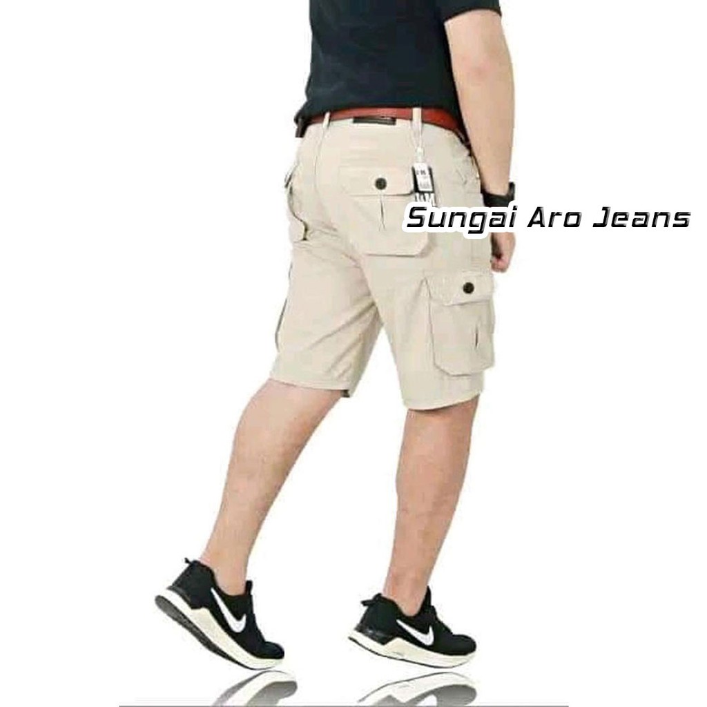Celana Pendek Pria Cargo Polos CREAM Model2 Sungai Aro Jeans