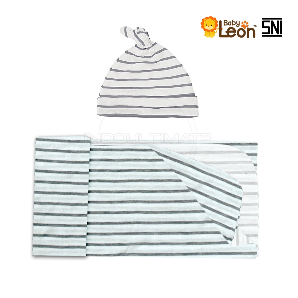 2in1 Bedong Bayi + Topi  Kupluk Bayi BABY LEON Perlengkapan bayi baru lahir BC-2211 Kain Selimut Bayi Kain Bedongan bayi  Alas Tidur Bayi Selimut Tidur Bayi Baby Hat Topi Kuncir Bayi Perlengkapan Baby Newborn