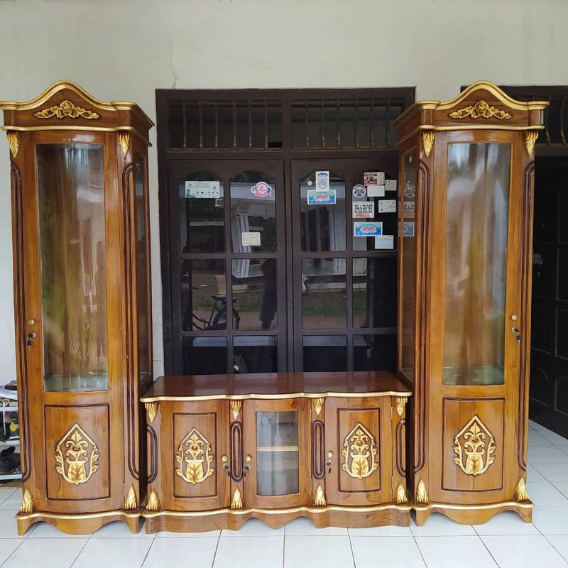 bufet TV + lemari hias ukir kayu jati