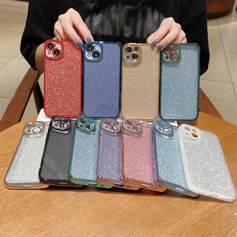 Soft Case TPU Transparan Electroplating Glitter Cover iPhone 13 12 11 Pro Max Xs Max X Xr Xs 7 8 Plus