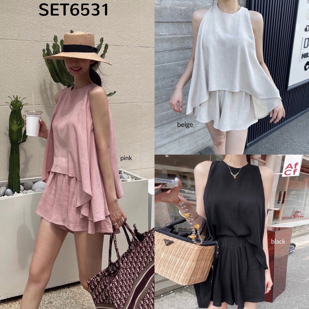 SET6531 Vanessa Flowy Flare Linen Set Top & Shorts