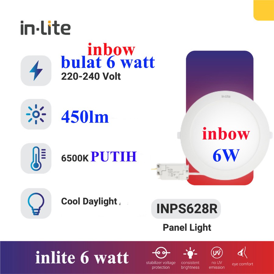 LAMPU PANEL-LED 6w INBOW bulat INPS628R DOWNLIGHT IN-LITE INLITE