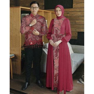  COUPLE  KATRIN BATIK MAROON BAJU  MUSLIM  COUPLE  0107 SEW 