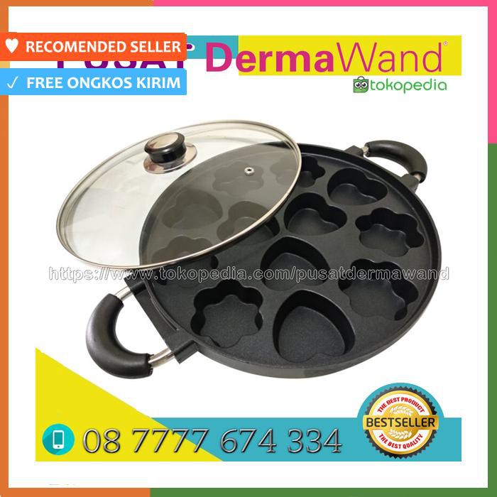 SNACKMAKER TEFLON 12 LUBANG STARPAN CETAKAN KUE CUBIT MOTIF HATI BUNGA