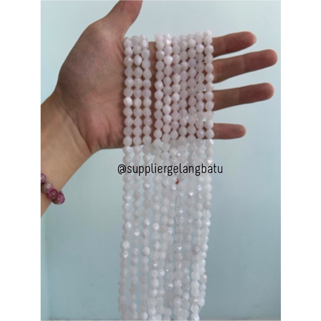 batu faceted hexagon Stone 8mm white agate putih aksesoris bahan akik